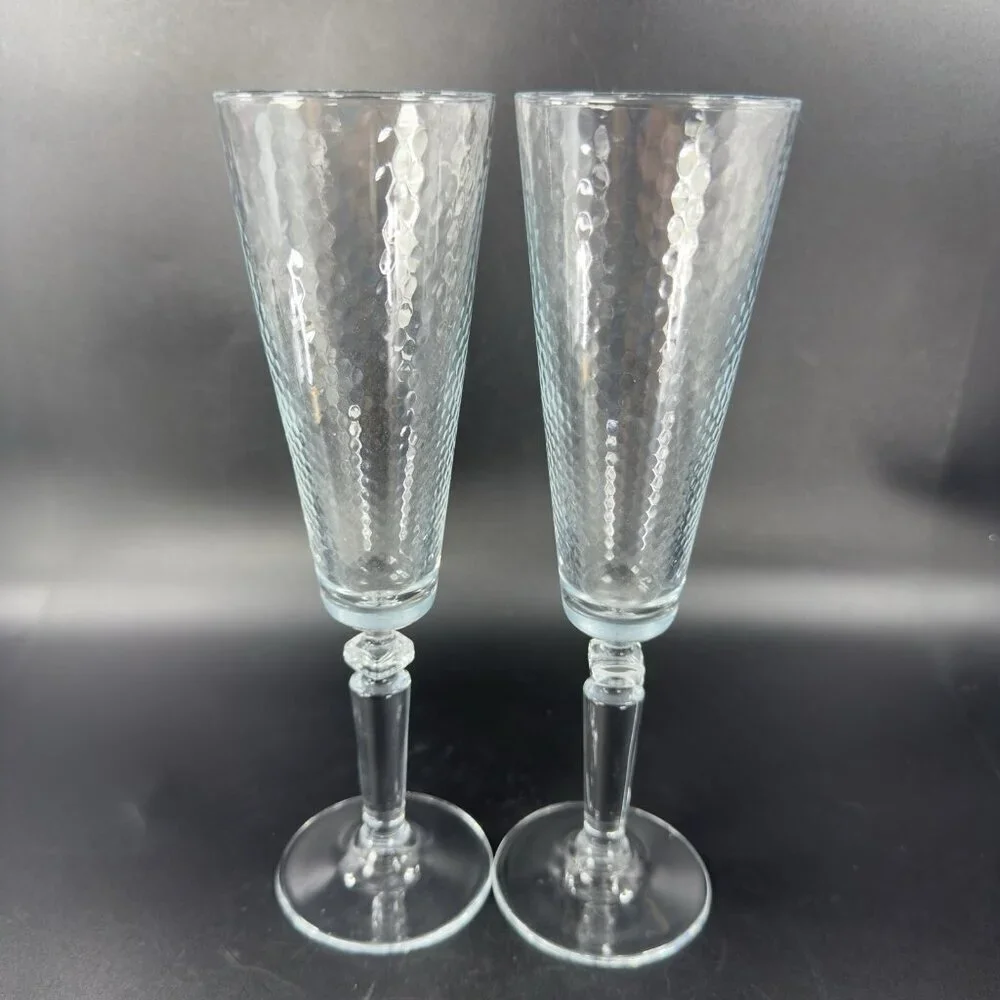 Champagne Flutes Crystal Glasses Honeycomb Pattern Set 2 Drinking‎ Glasses Cups